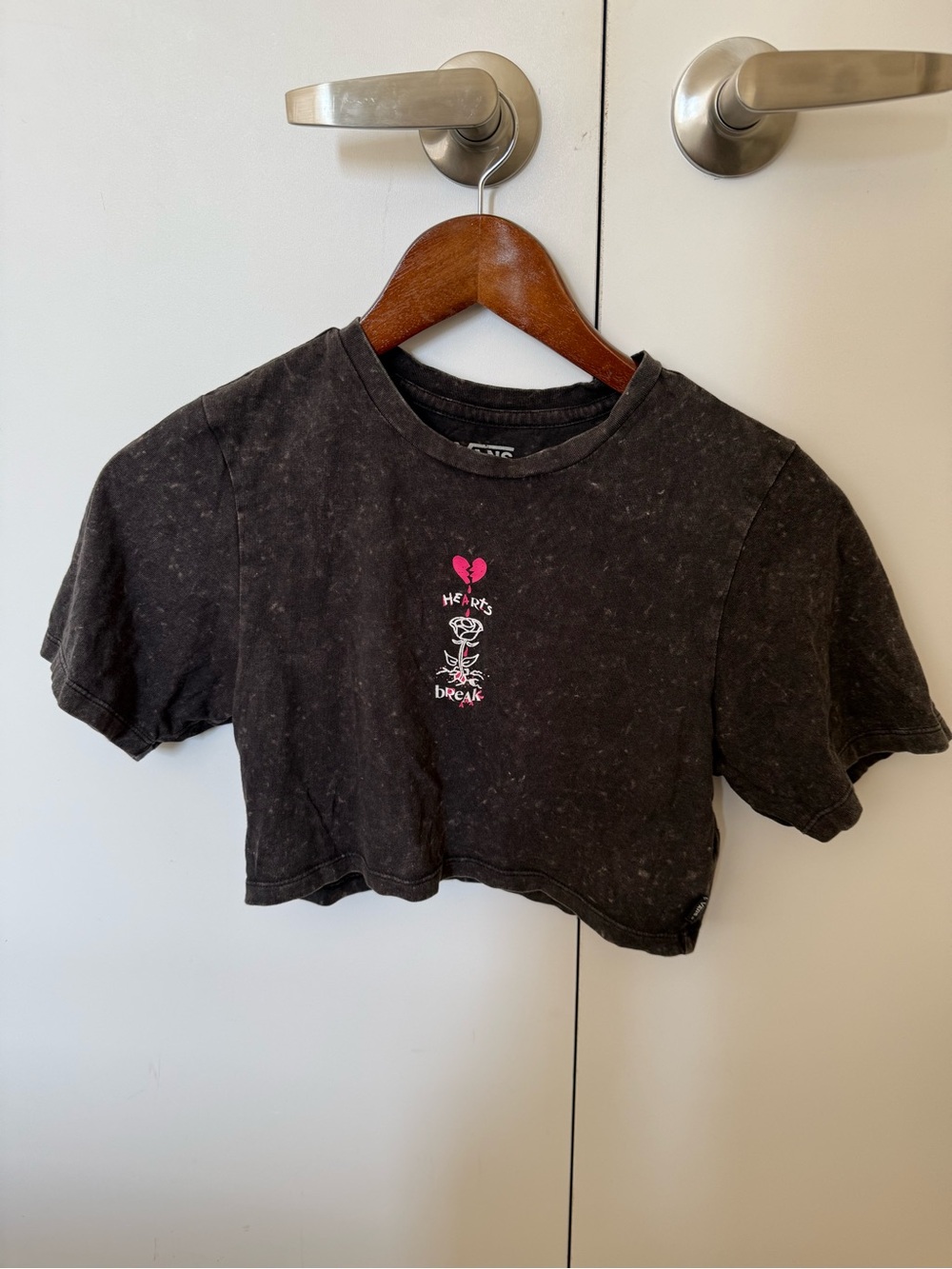 Vans Black Graphic Crop Tee with Pink Heart